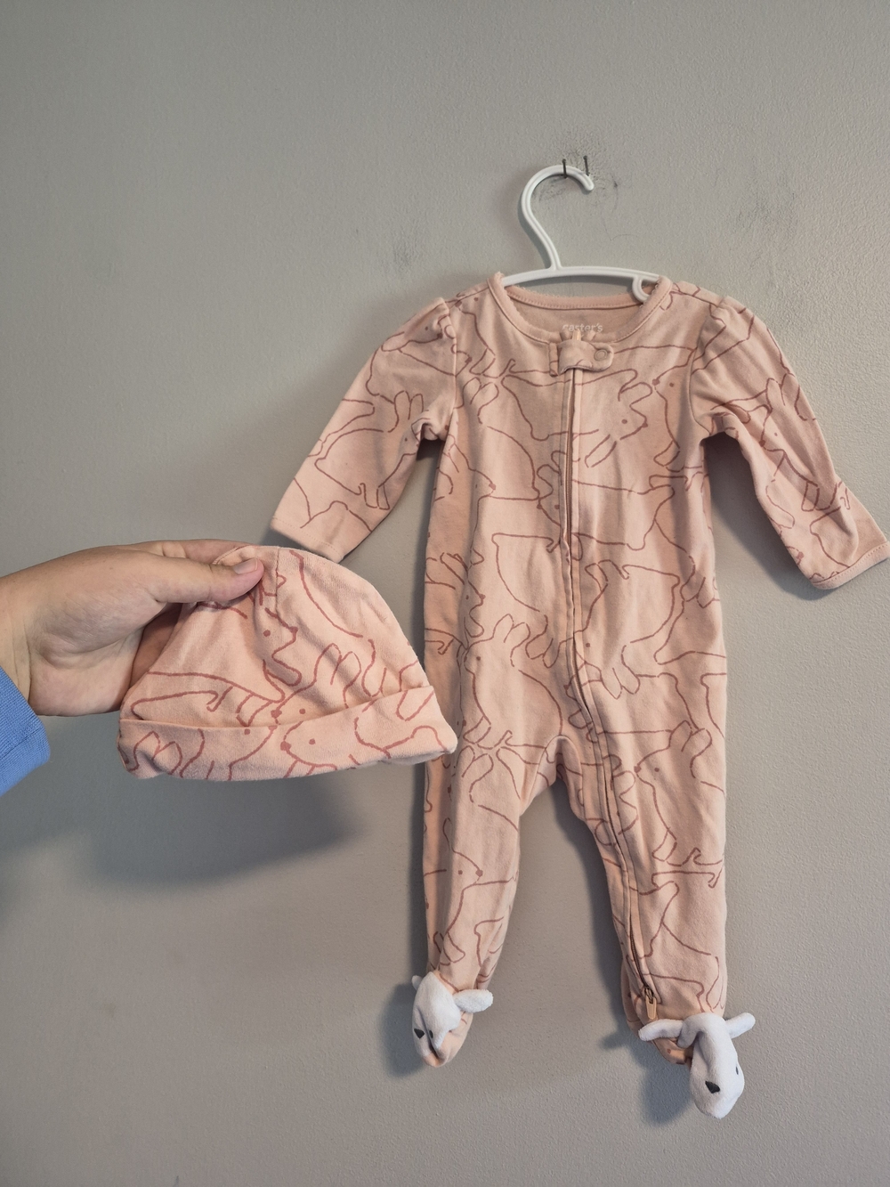 Carter's 3/6m Pink Rabbit Zip Up Sleeper With Matching Hat